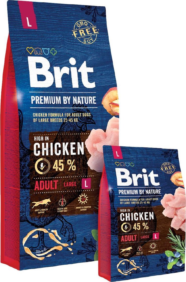 Brit Premium by nature adult large 45% kip 15kg + gratis worst