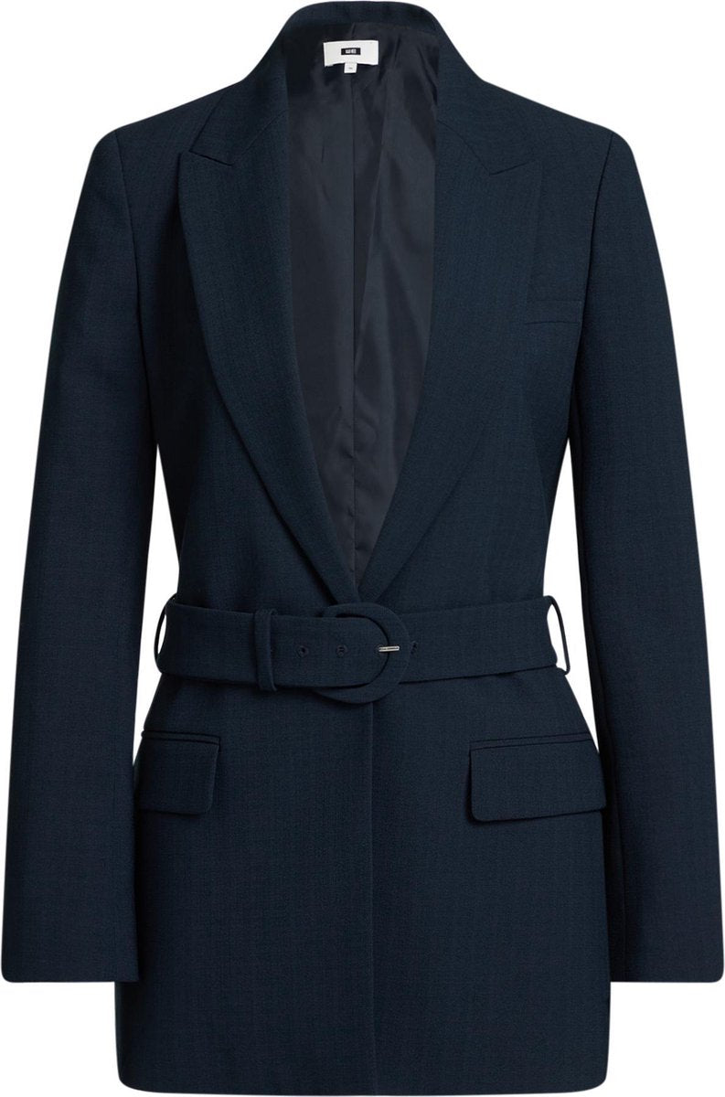 WE Fashion Dames lange blazer met structuur en ceintuur