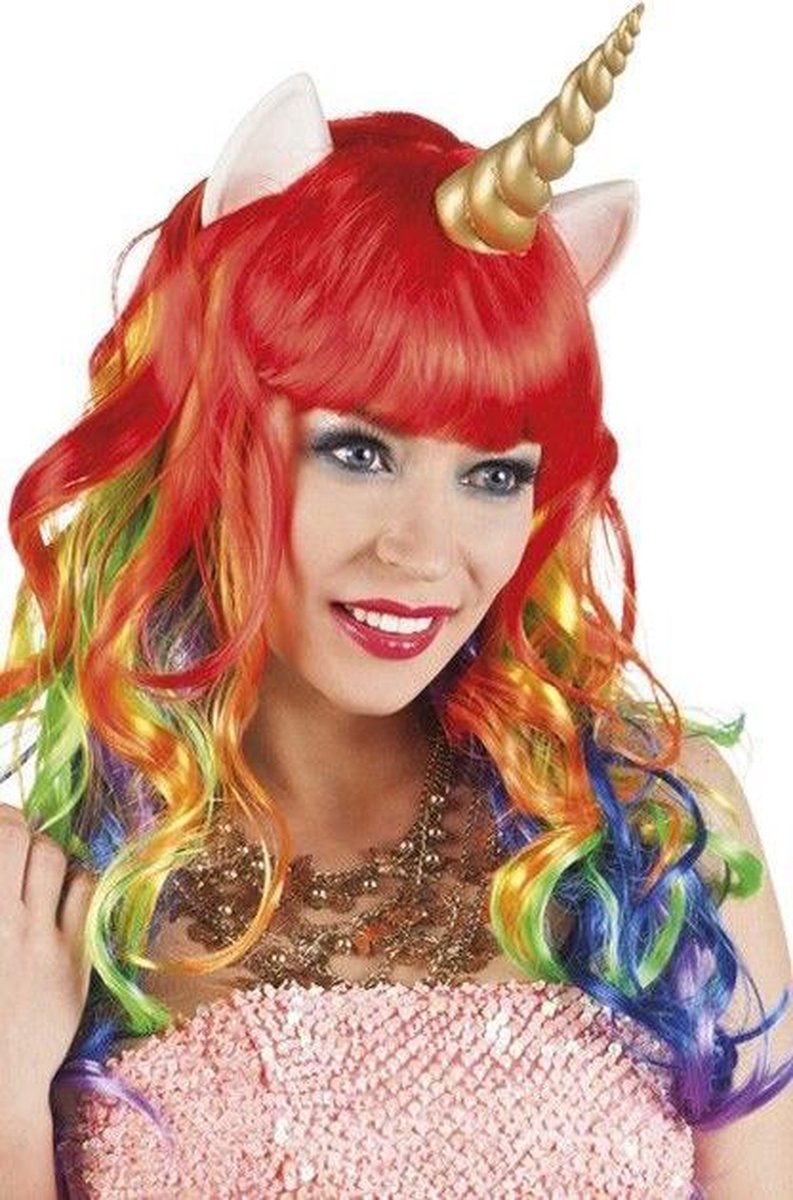 Pruik Unicorn met hoorn en oortjes
