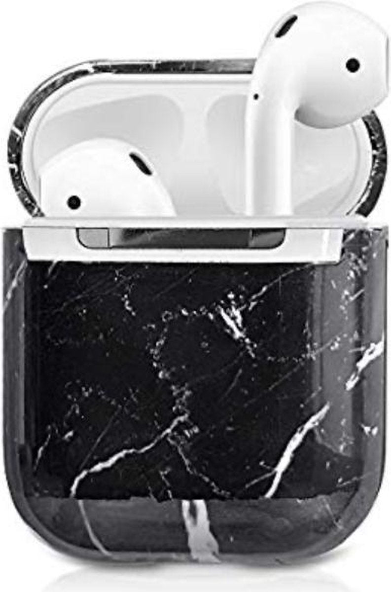 Airpods Marmer Case Cover - Beschermhoes - Zwart - Bescherm Etui Geschikt voor Apple Airpods 1/2