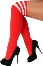 Lange sokken rood witte strepen - 36-41 - kniekousen rode kousen sportsokken cheerleader voetbal hockey unisex