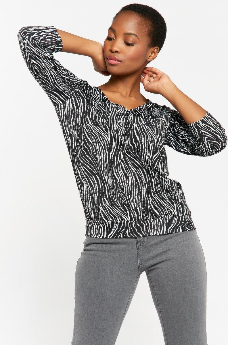 Top met zebra print en kant - Zwart