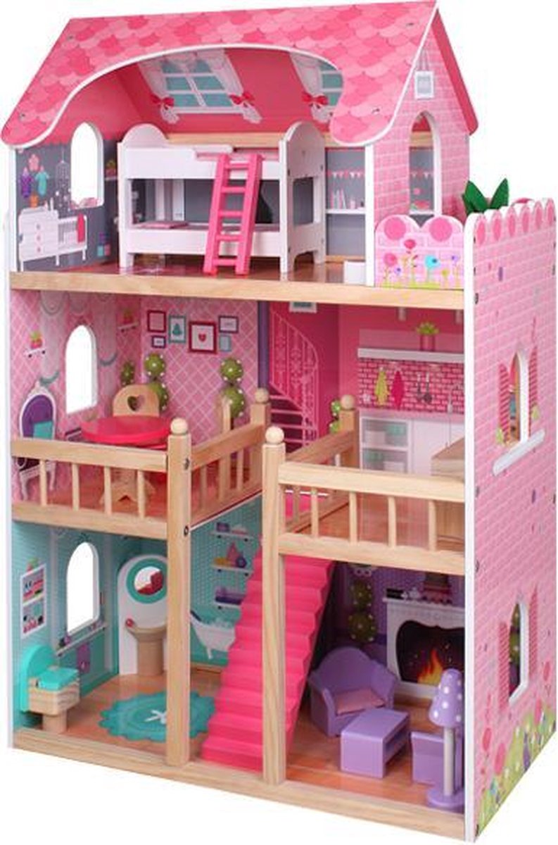 Poppenhuis + 17-delige meubelset