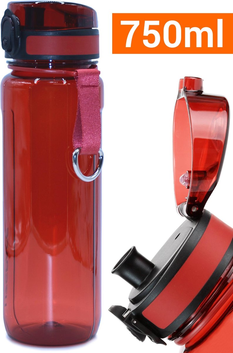 Drinkfles Herbruikbare Waterfles | 750 ml Rood | Vaatwasserbestendig Drinkbus Bidon | King Mungo KMDF011