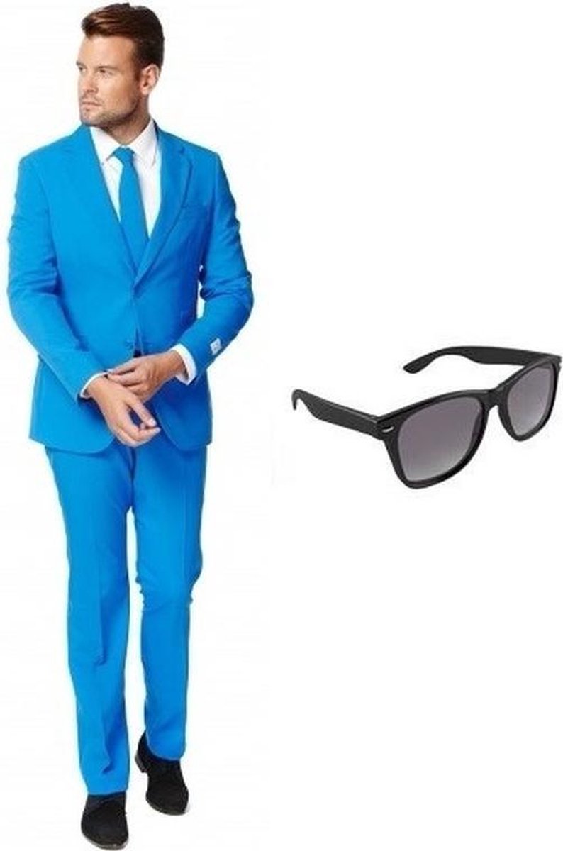 Blauw heren kostuum / pak - maat 50 (L) met gratis zonnebril