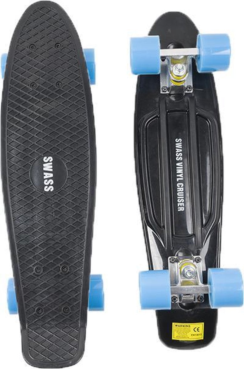 SWASS Vinyl Cruiser Skateboard Retro - Zwart/Blauw