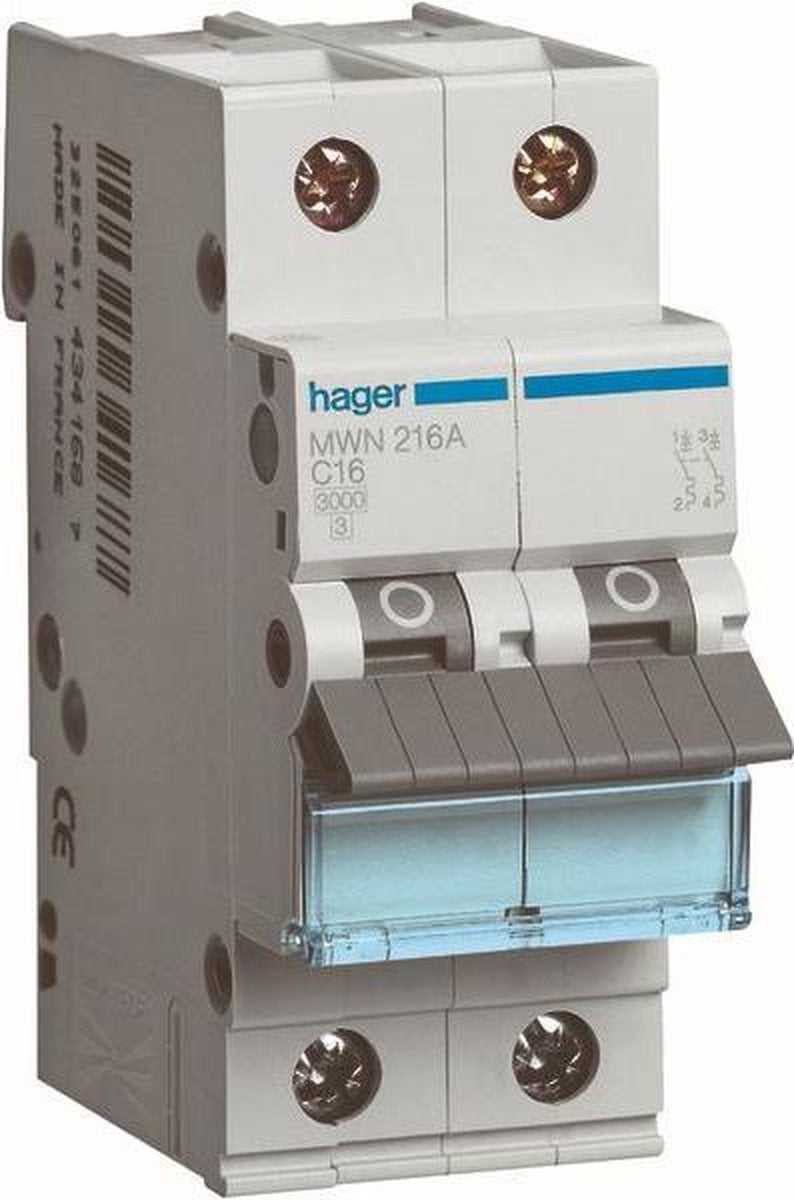 Hager automaat 6ka - c - 2p - 63a - 2m.
