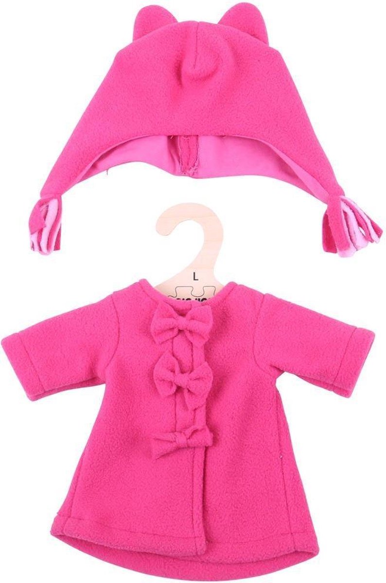 Bigjigs - Poppenkleren - Roze fleece jas & muts - 35cm