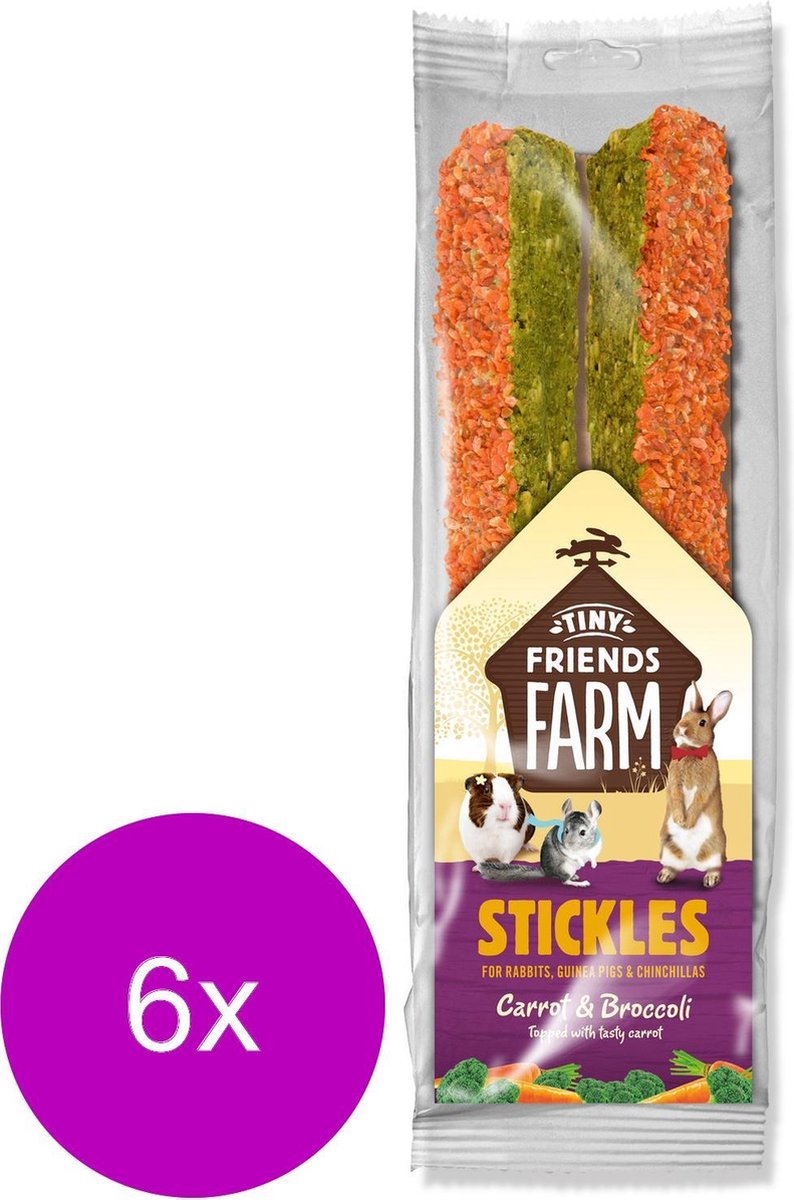 Supreme Tiny Friend Farm Stickle 100 g - Knaagdiersnack - 6 x Wortel&Broccoli