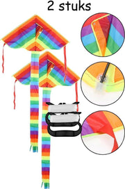 2 x Vlieger Groot - Dragon Fly Regenboog staartvlieger- 170 x 87 x 290 cm