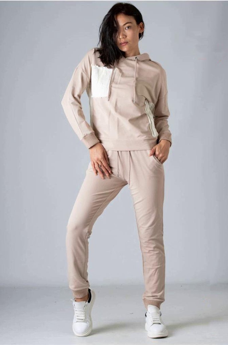 La Pèra Beige Vrijetijdspak/Huispak Vrouwen Trainingspak beige met ecru gebreid Dames - Maat S