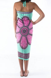 Pareo beach - dames - sarong - omslagdoek - wikkeljurk - strand - stranddoek - Flower seagreen tosca
