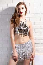 Spiegel top zilver zeemeermin - one size - ronde spiegeltjes sexy disco spiegeltop discobal