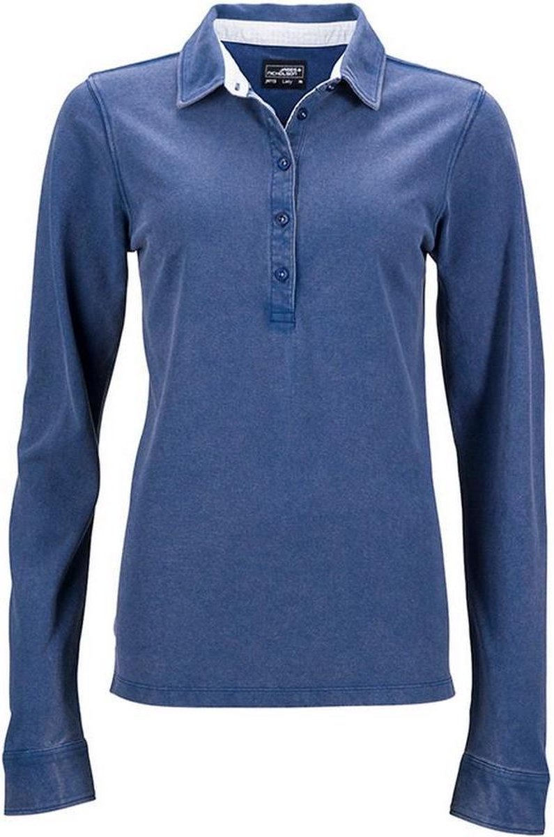 James and Nicholson Dames/dames Polo met lange mouwen (Marine / Wit)