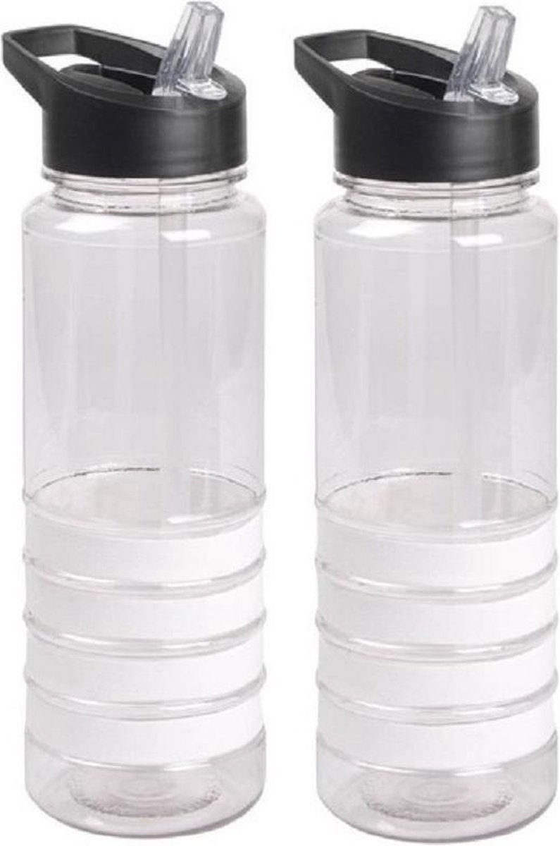 2x Transparant/witte drinkflessen/waterflessen met draaglus 750 ml  - Sportfles