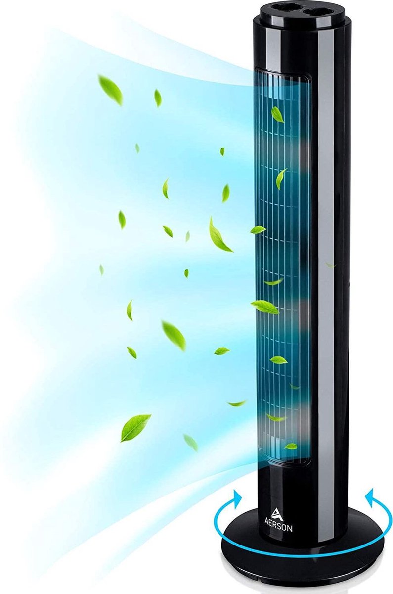 Tresko- Torenventilator zwart- oscillerend- 76 cm- 3 snelheden- timerfunctie