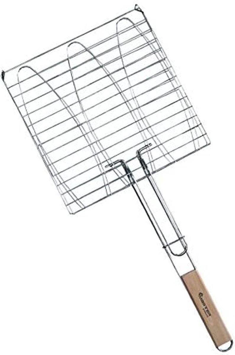 visgrill 28x28cm visgrill - vishouder met houten handvat verchroomd staal