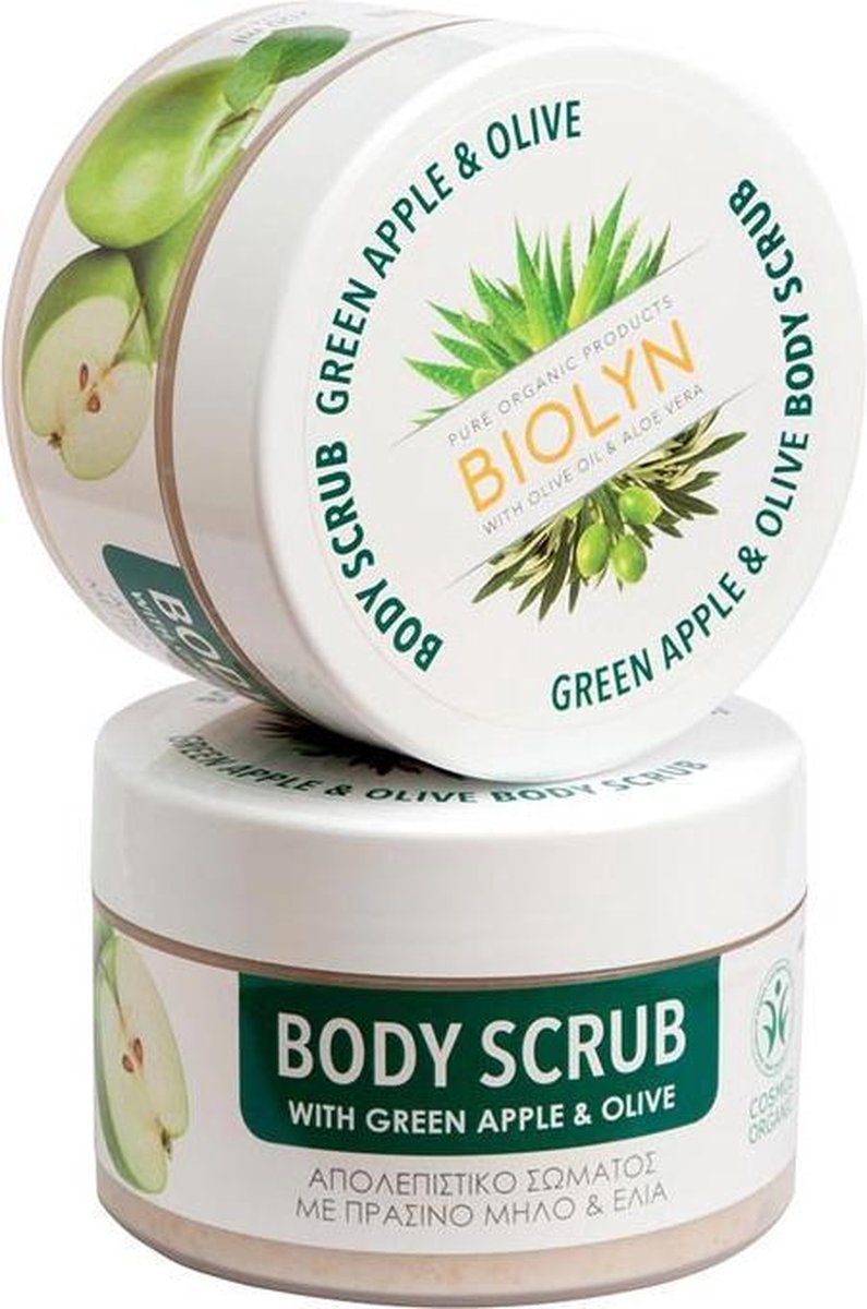 Biologische Bodyscrub - Intens zuiverend - Voedend - Met Groene appel - Olijfpitkorrels- Biolyn