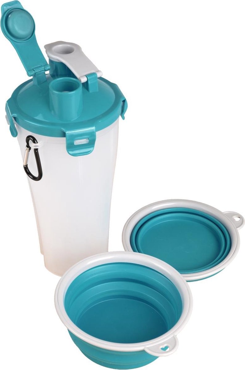 2-in-1 reisbeker trinka voor water voer blauw/grijs Flamingo