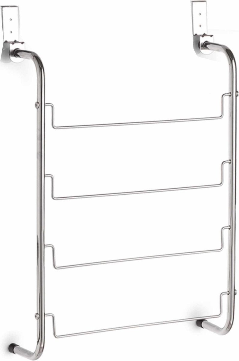 Zilveren badkamerdeur handdoekenrek vier stangen 44 cm - Zeller - Badkameraccessoires - Deurdroogrekken - Handdoeken ophangen - Handdoekrekken