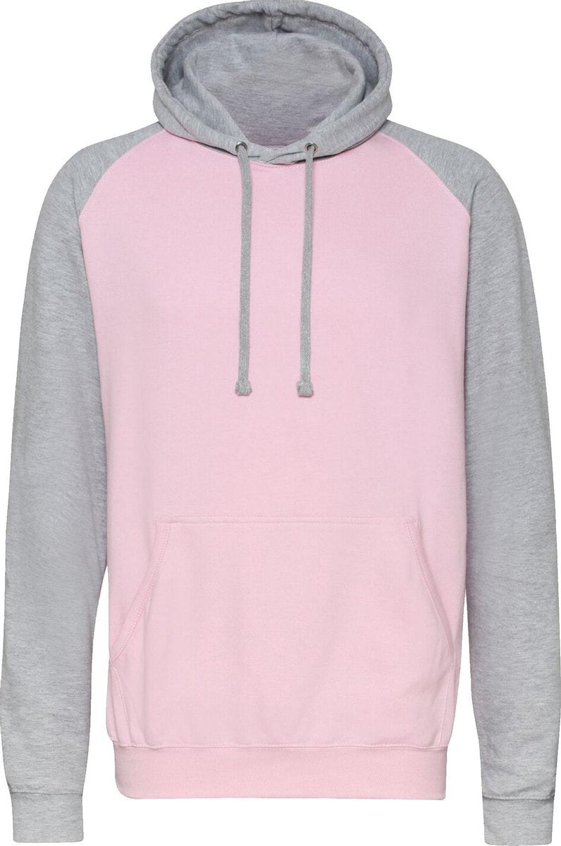 Awdis Gewoon Hoods Volwassenen Unisex Two Tone Hooded Honkbal Sweatshirt/Hoodie (Babyroze/Heather Grey)