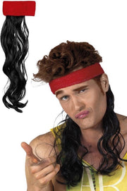 Hoofdband matje zwart haar zweetband rood - pruik mullet fout New Kids