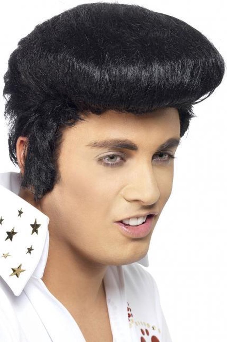 Zwarte Elvis pruik voor heren
