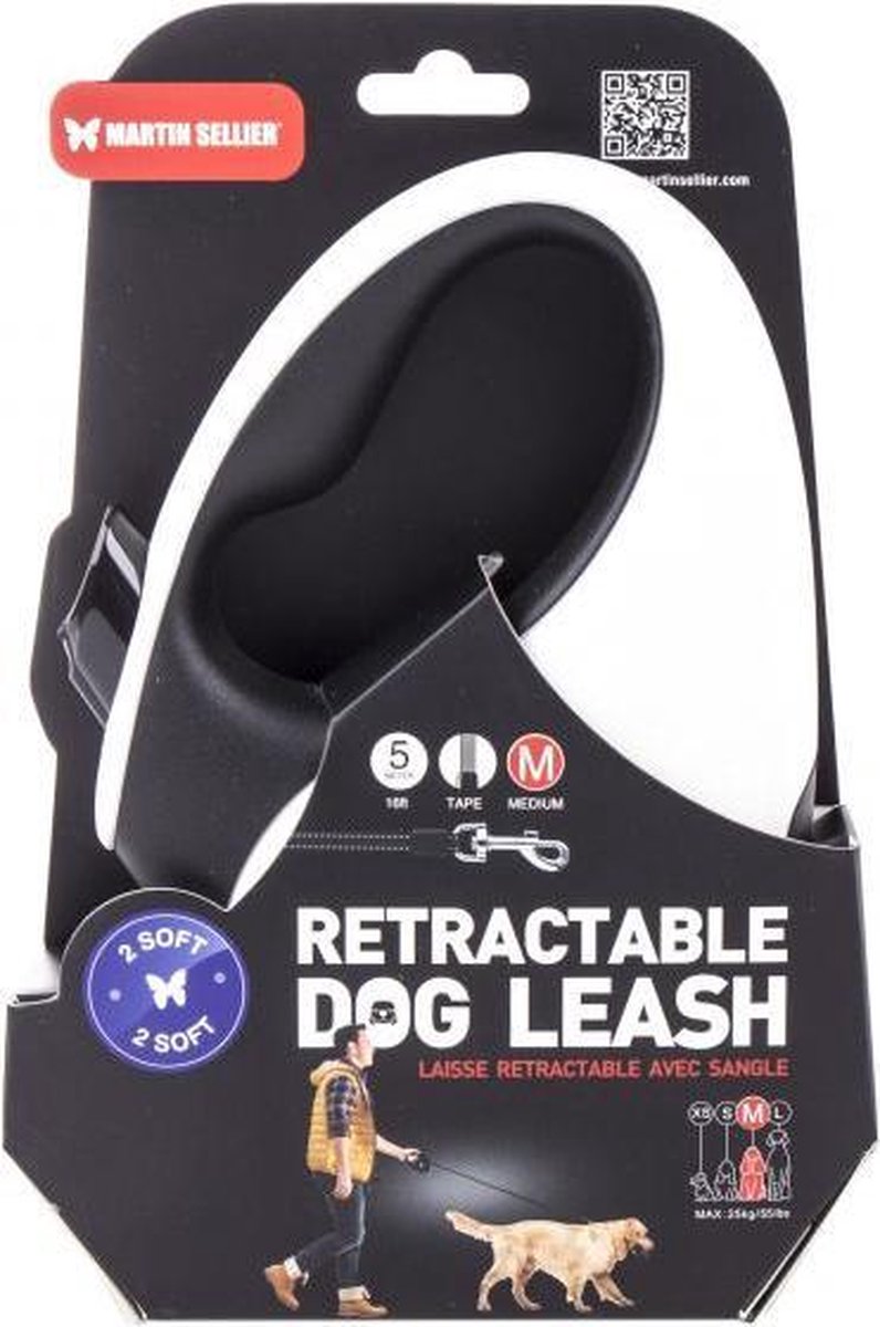 Martin sellier rollijn voor hond 2 soft tape zwart M 5 mtr tot 25 kg