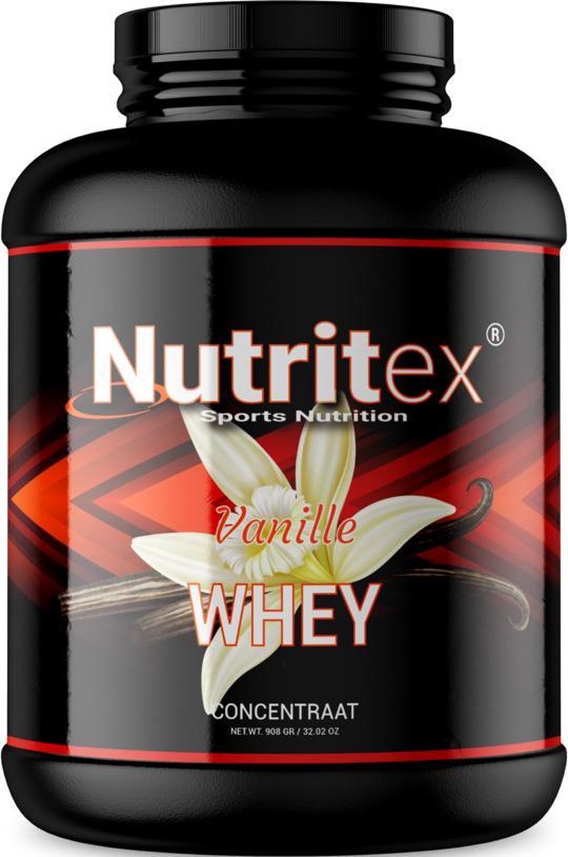 Nutritex© Premium Whey Proteine Shake - 100% Hulpstofvrij - Extra BCAA's - 908 Gram - Vanille