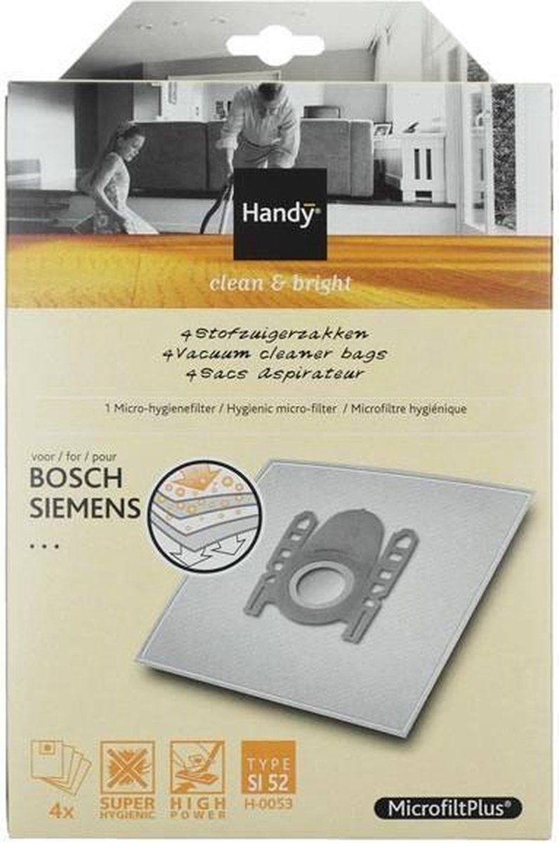 2 pakjes HANDY Stofzuigerzakken voor BOSCH en SIEMENS - 2 keer 4 stuks - Type SI52 met 2 Micro Hygiënefilters