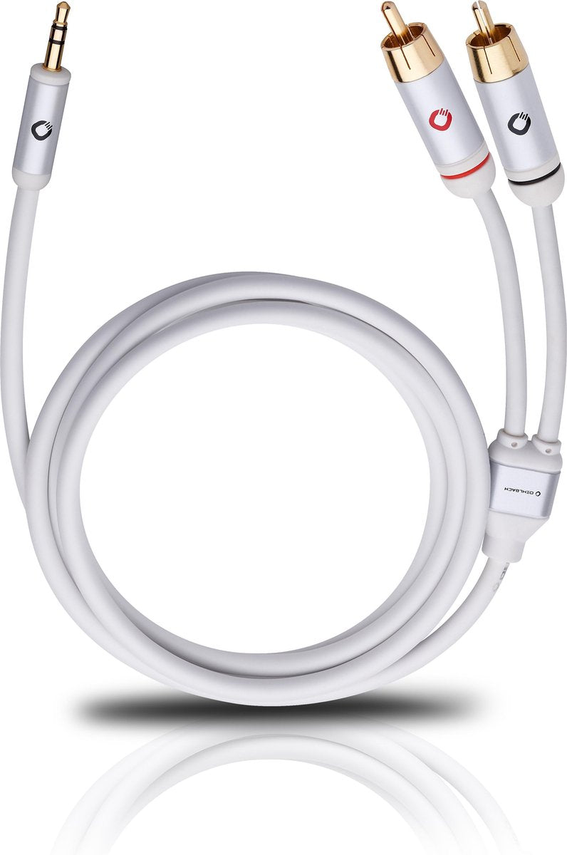 Oehlbach i-Connect J-35/R Cinch / Jackplug Audio Aansluitkabel [2x Cinch-stekker - 1x Jackplug male 3.5 mm] 5.00 m Wit Vergulde steekcontacten