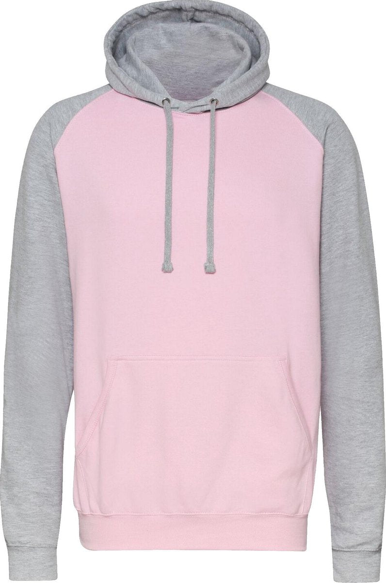 Awdis Gewoon Hoods Volwassenen Unisex Two Tone Hooded Honkbal Sweatshirt/Hoodie (Babyroze/Heather Grey)