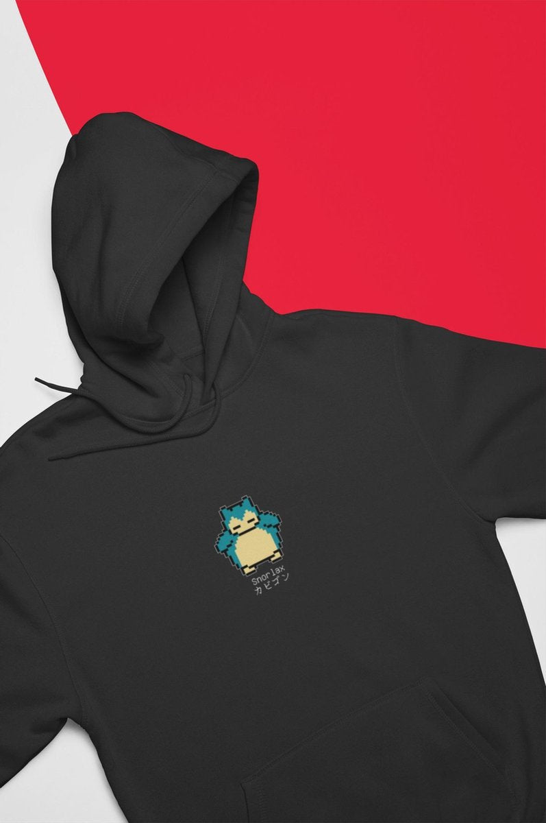 Snorlax Pixel Art Zwart Hoodie - Kawaii Anime Merchandise - Pokemon - Unisex Maat S