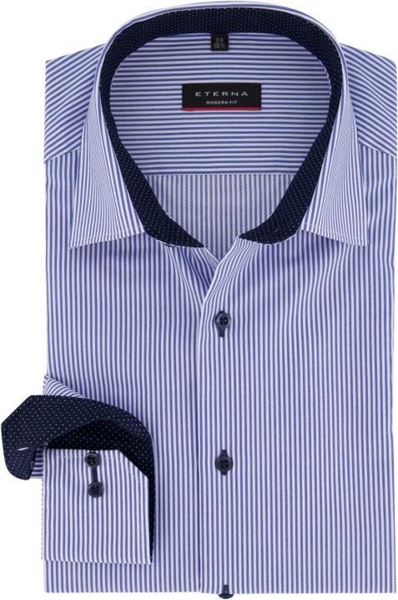 ETERNA modern fit overhemd - twill heren overhemd - blauw met wit gestreept (blauw contrast) - Strijkvrij - Boordmaat: 48