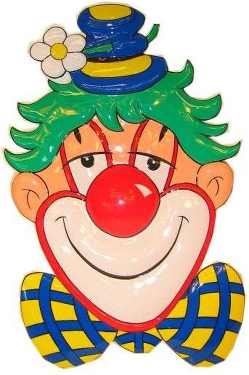 Clownsdeco met blauwe hoed en bloem 70cm