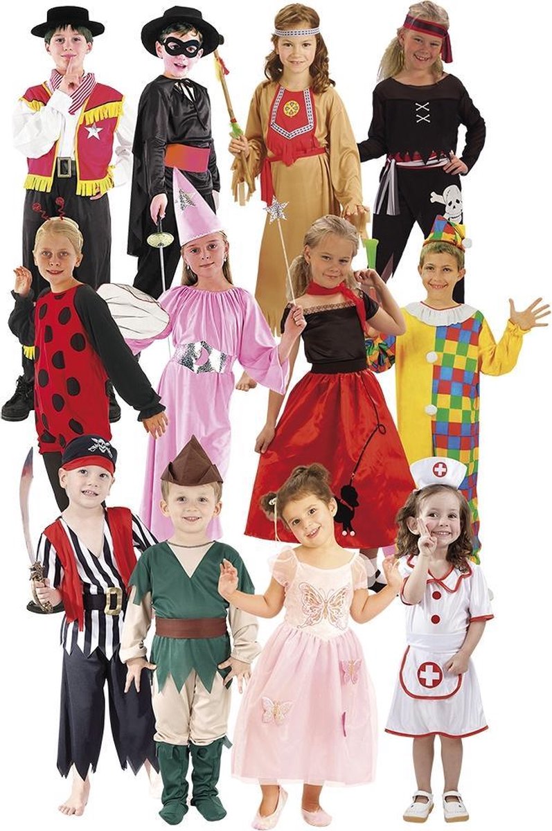 12 stuks: Jongen/meisje Kinderkostuum 12 assorti - 3-4