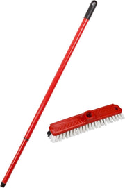 Kunststof schrobborstel/schrobber met trekker rood inclusief metalen telescoopsteel 130 cm - Badkamer schoonmaak borstels