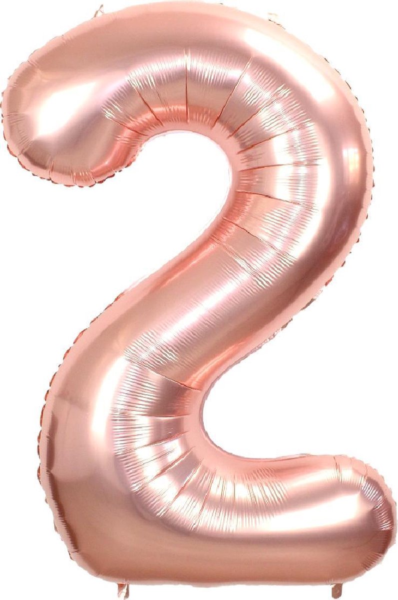Folie Ballon Cijfer 2 Jaar Rosé Goud 36Cm Verjaardag Folieballon Met Rietje