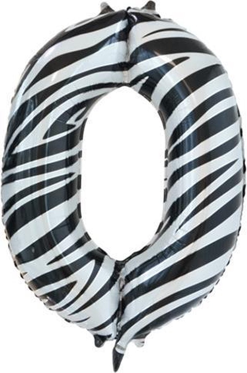 Folie ballon cijfer 0 met zebra print 86 cm