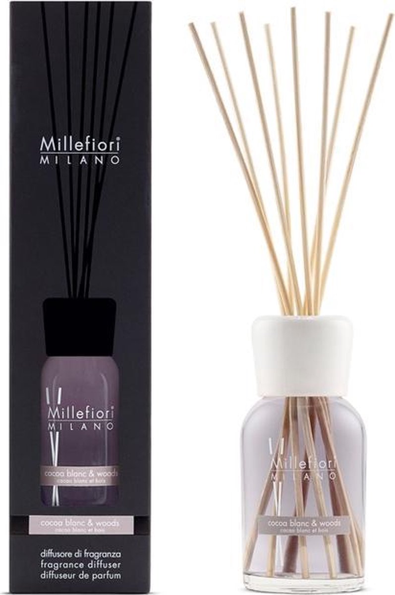 Millefiori Milano Geurstokjes 250 ml - Cocoa Blanc & Woods