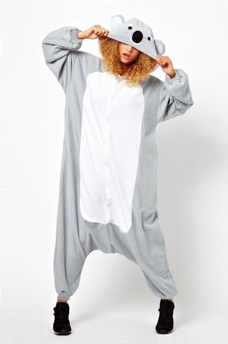 KIMU Onesie koala kinder pak grijs beer kostuum - maat 146-152 - koalapak jumpsuit pyjama