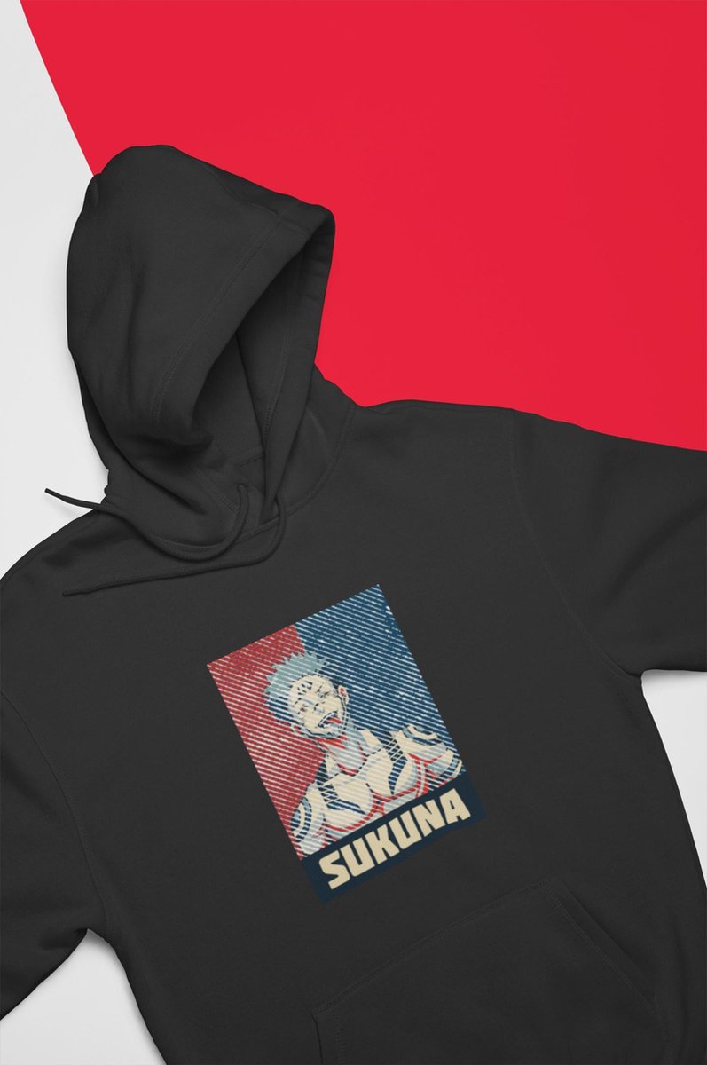 Sukuna Ryomen Retro Hoodie | Jujutsu Kaisen Anime Merchandise | Maat XL Zwart