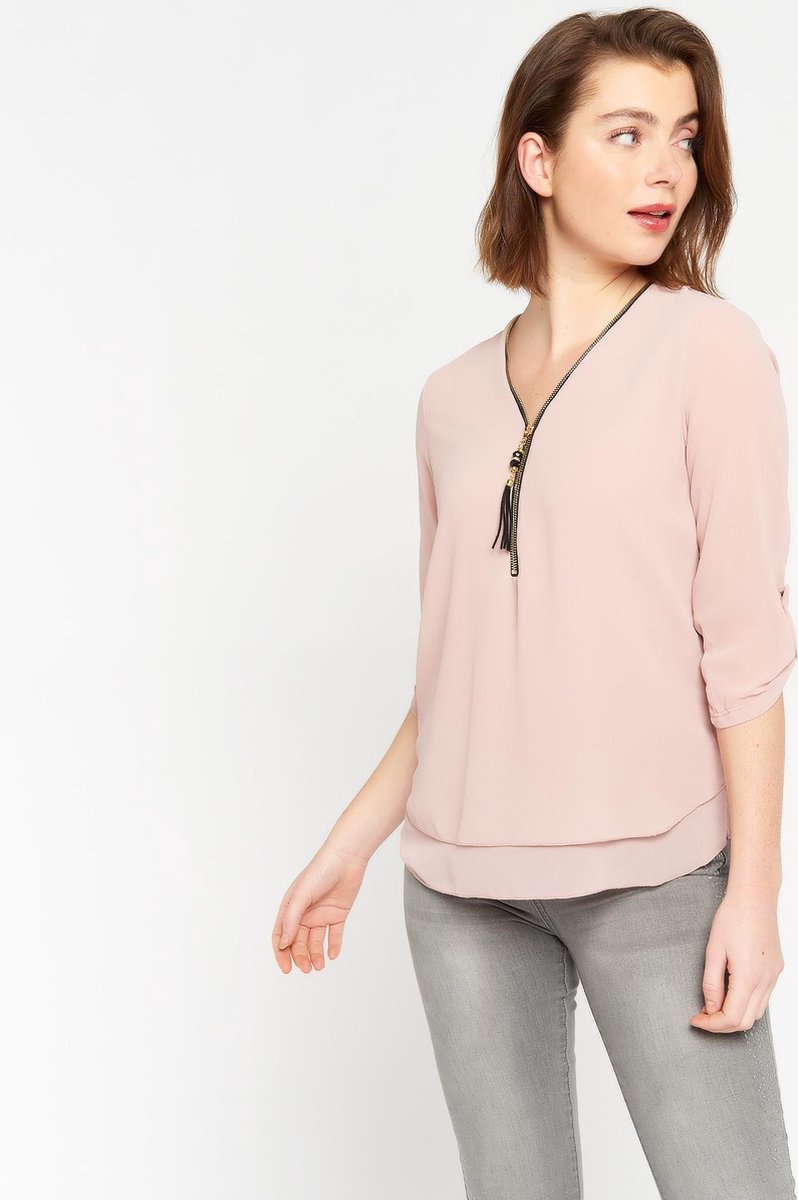 Blouse met driekwartsmouw en rits - Nude