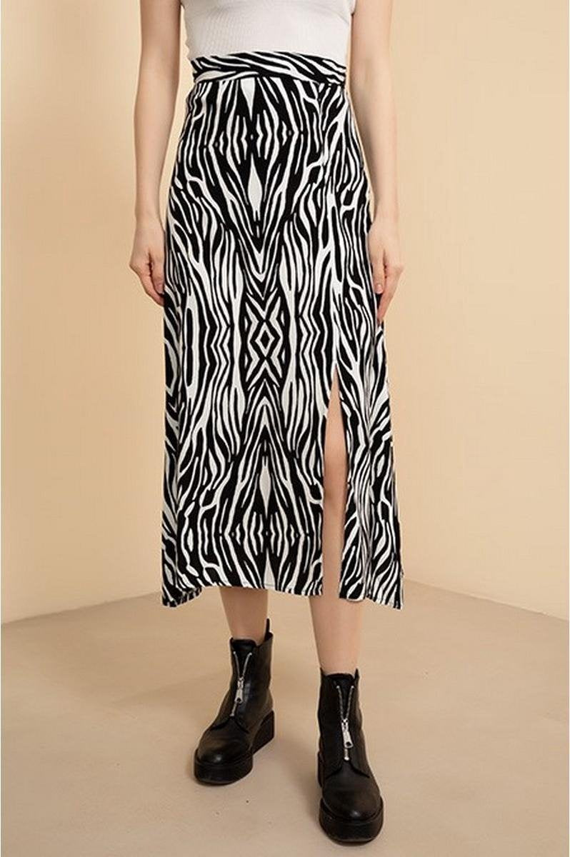 La Pèra Wit-zwart rok met patroon Vrouwen Midi rok met split Dames - Maat XL