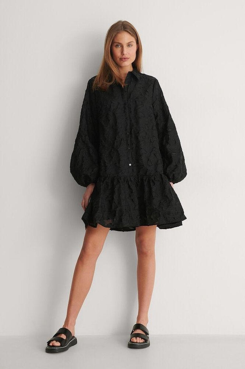 NA-KD Balloon Sleeve Vrouwen Jurk - Black - Maat EU 40