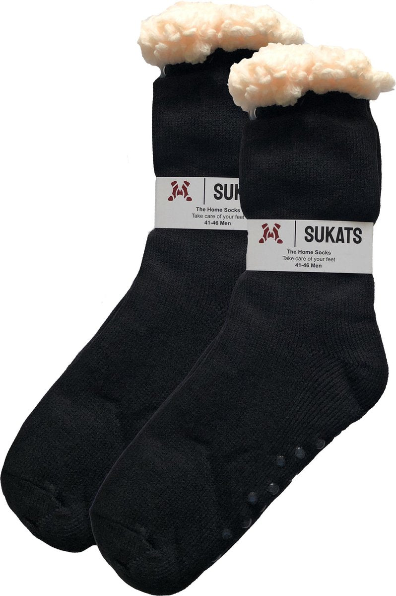 Sukats - Homesocks - Huissokken - Dames en Heren - Maat 41-46 - Zwart - Anti-Slip - Fluffy - Meerdere Maten en Varianten