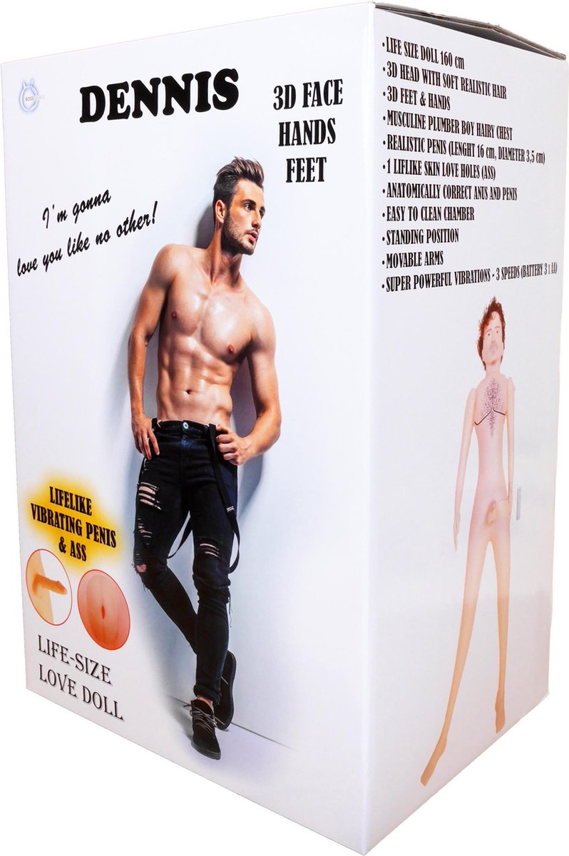 Bossoftoys - Dennis - Mega blow up doll - vibrating - masturbator - vele optie - triple holes - 59-0003