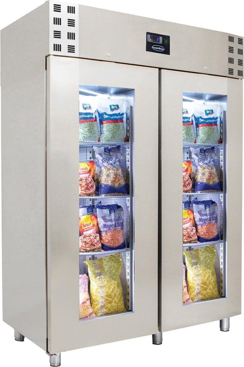Professionele Vrieskast | 2 glasdeuren | RVS | 1400 liter | Monoblock | Combisteel | 7489.5035 | Horeca