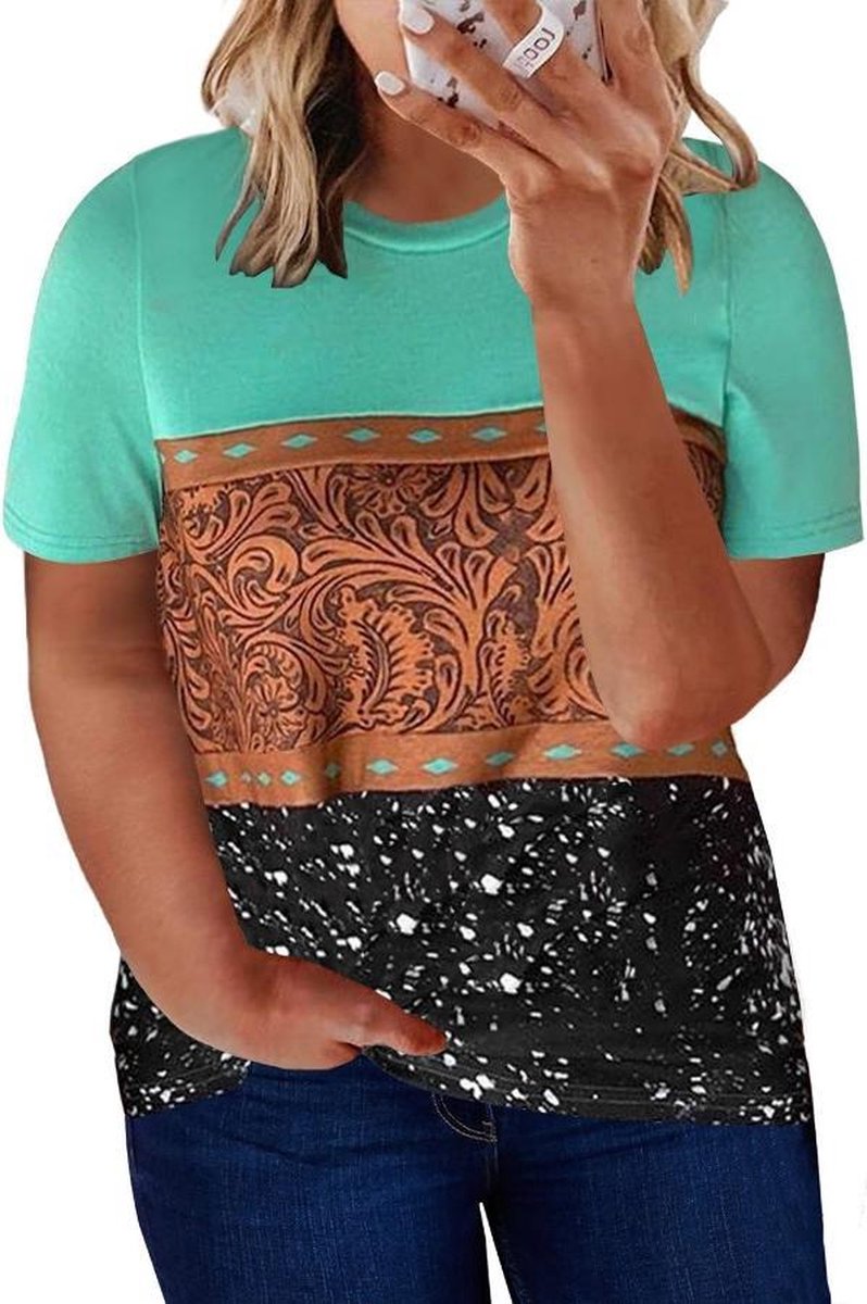 T'shirt Dames - Marmeren Print Groen - Maat XXXXL/4XL 'Sariël'