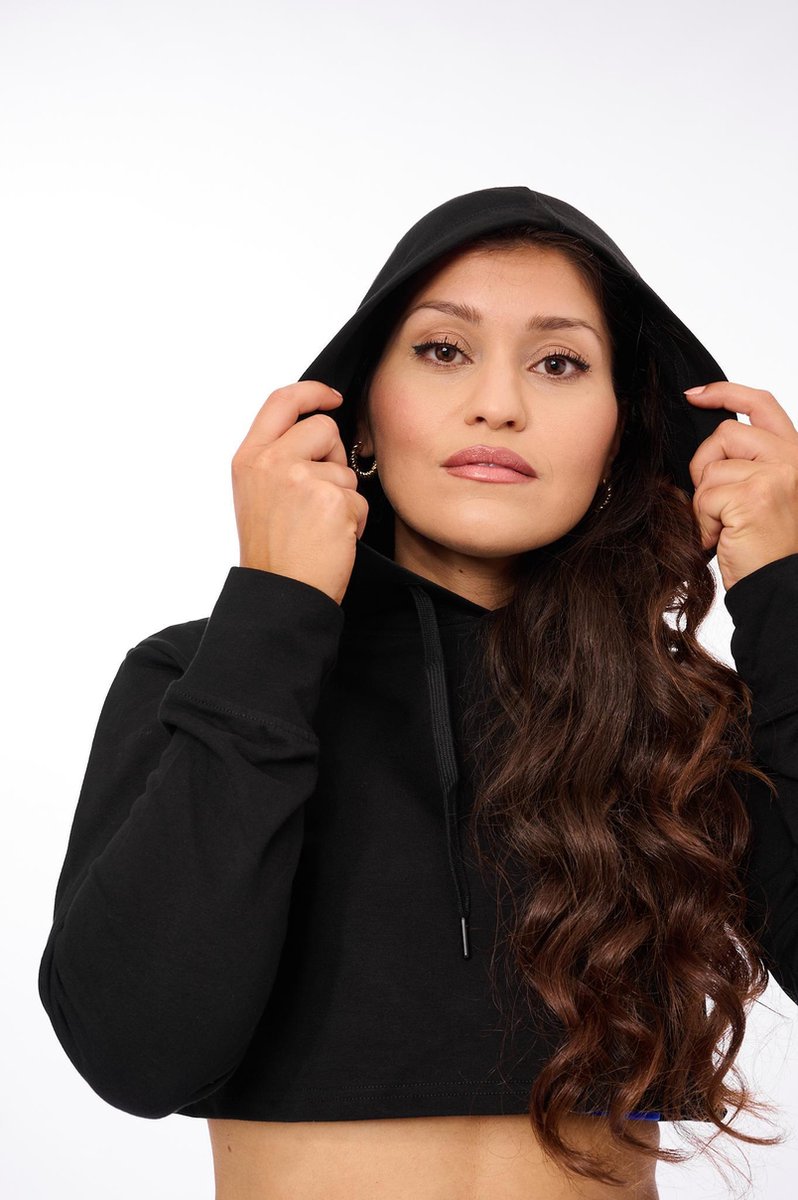 Cropped Hoodie - Sporttrui Dames - Crop Top - Top - Black - XS